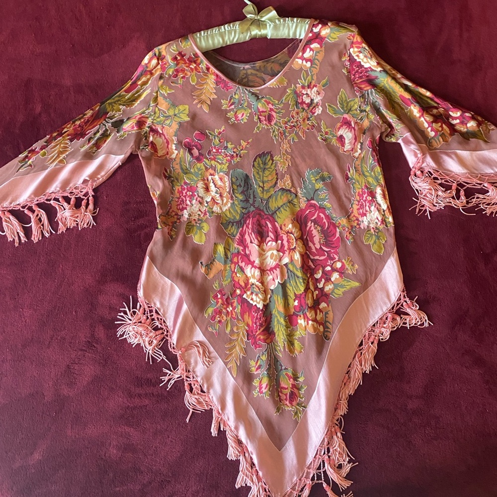 Floral Pink Top with Fringe